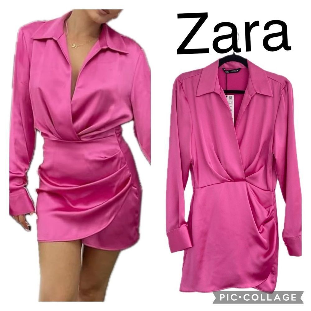 (B4) Zara, Pink mini dress, satin, Size M‎